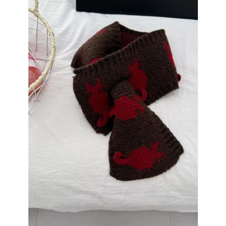 Knitted Contrast Pattern Warm Scarf Dark Brown / ONESIZE Apparel and Accessories