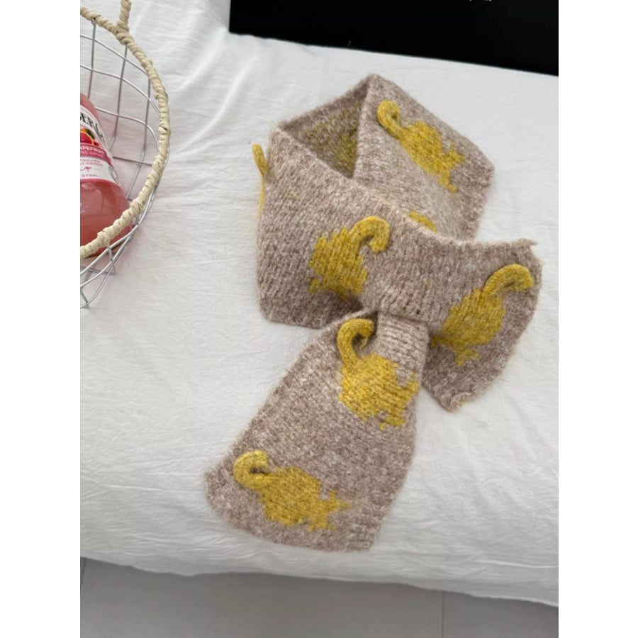 Knitted Contrast Pattern Warm Scarf Khaki / ONESIZE Apparel and Accessories
