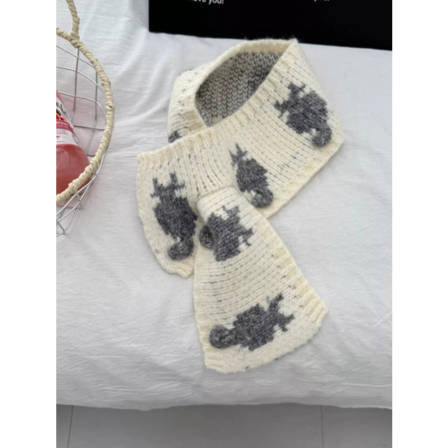 Knitted Contrast Pattern Warm Scarf Off-white / ONESIZE Apparel and Accessories