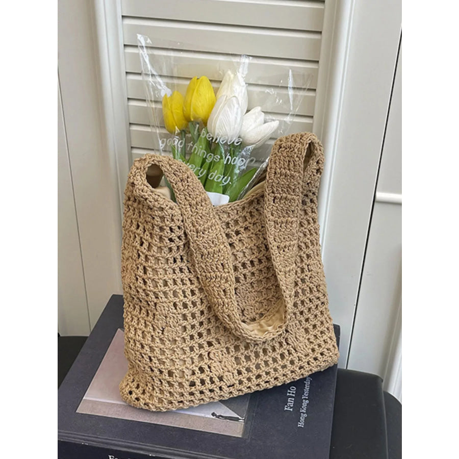 Knitted Crochet Shoulder Bag Khaki / One Size Apparel and Accessories