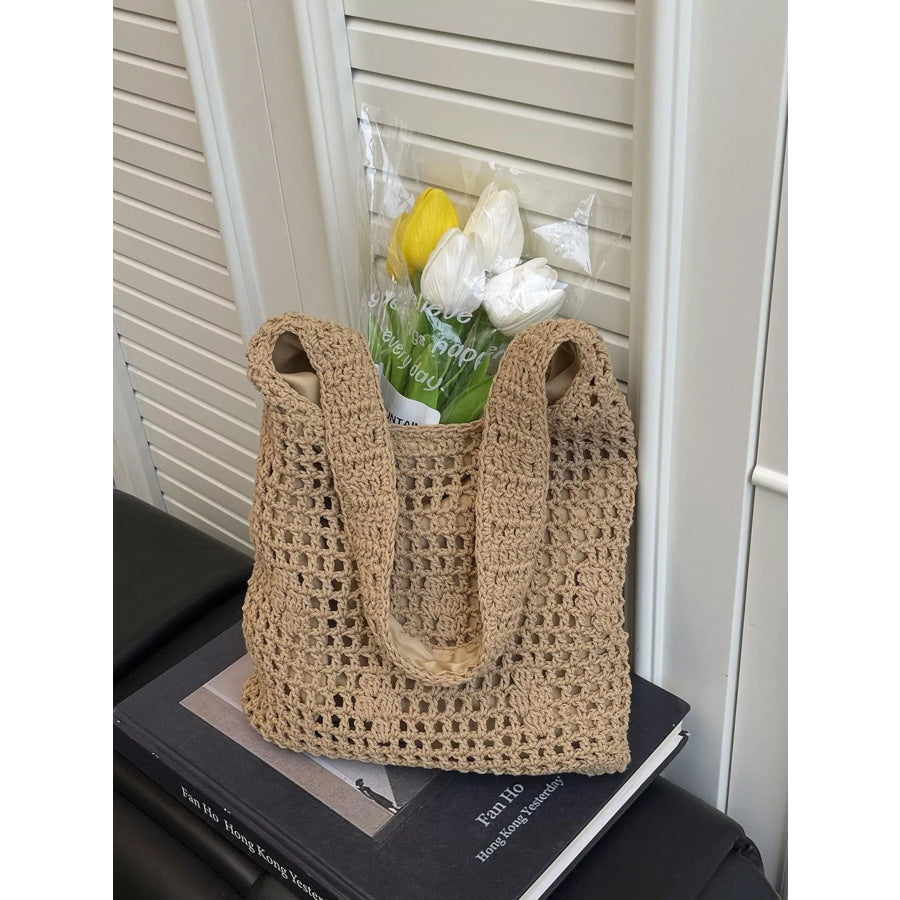 Knitted Crochet Shoulder Bag Khaki / One Size Apparel and Accessories