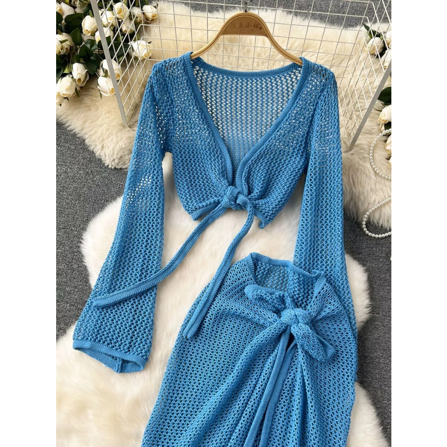 Knitted Crop Top and Slit Skirt Set Apparel and Accessories