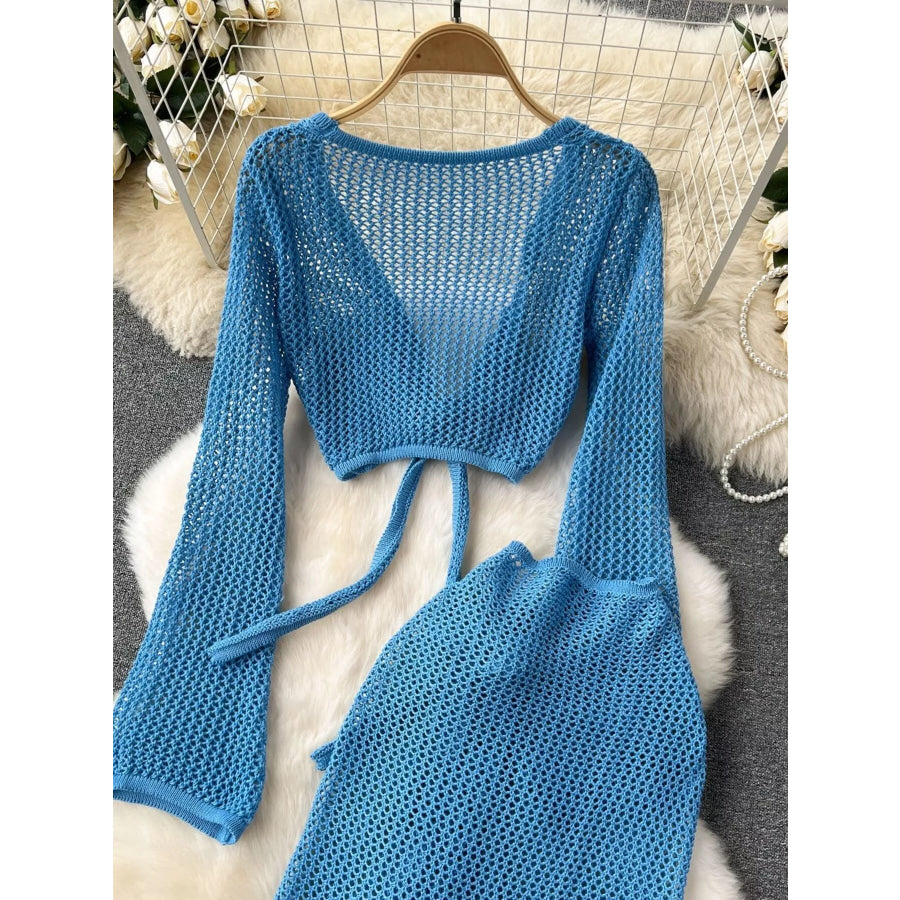 Knitted Crop Top and Slit Skirt Set Apparel and Accessories