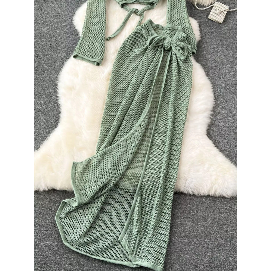 Knitted Crop Top and Slit Skirt Set Apparel and Accessories