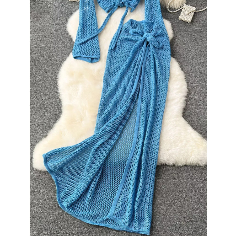 Knitted Crop Top and Slit Skirt Set Apparel and Accessories