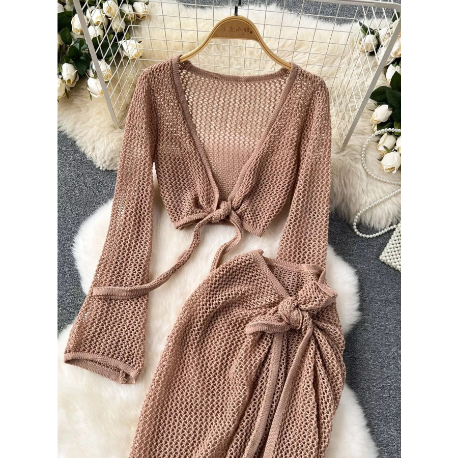 Knitted Crop Top and Slit Skirt Set Apparel and Accessories