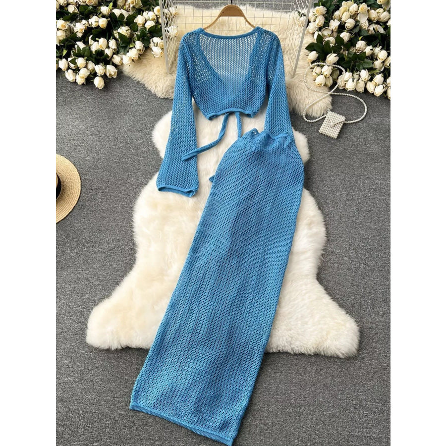 Knitted Crop Top and Slit Skirt Set Apparel and Accessories
