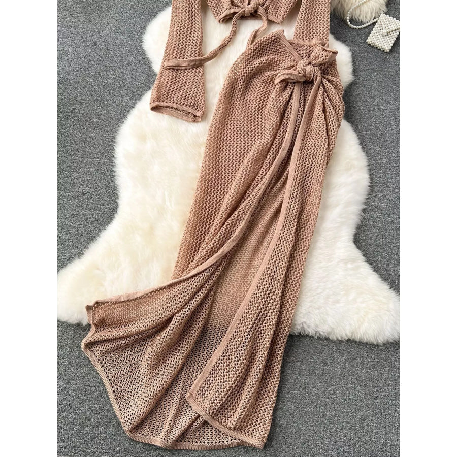 Knitted Crop Top and Slit Skirt Set Apparel and Accessories