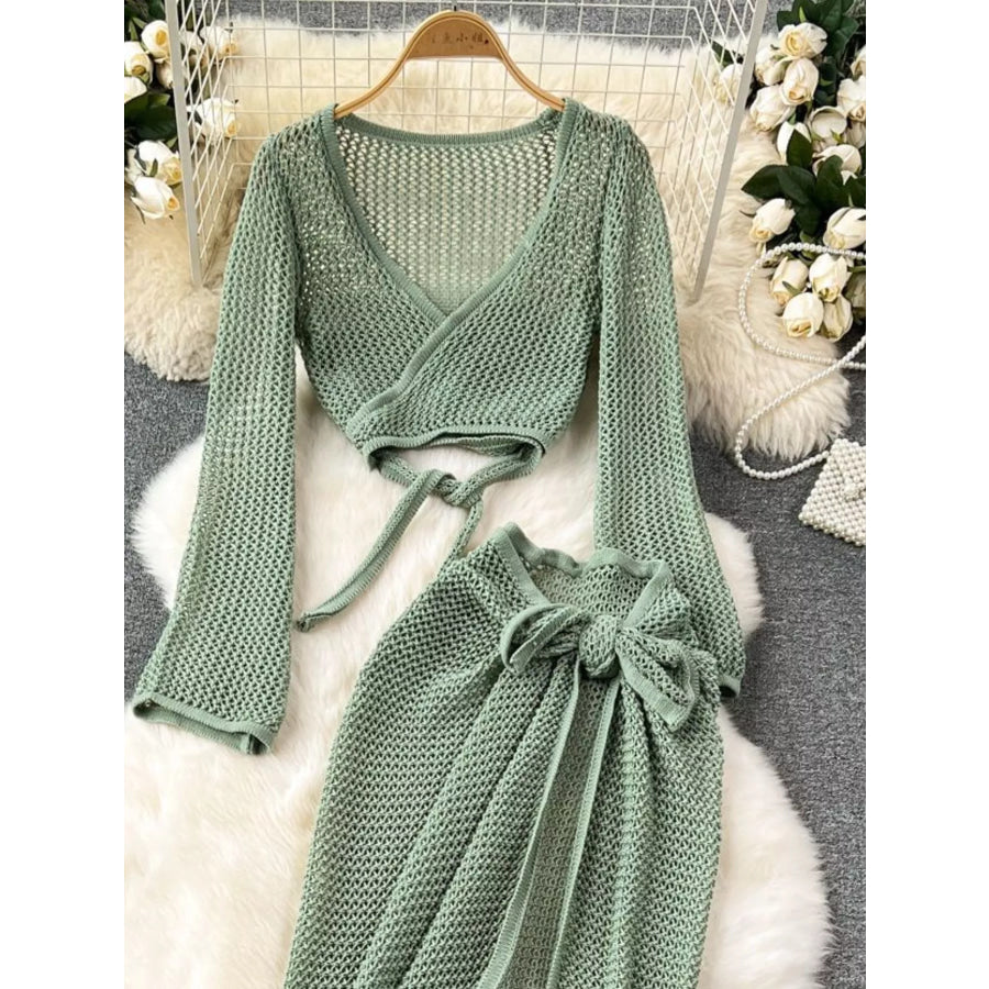 Knitted Crop Top and Slit Skirt Set Apparel and Accessories