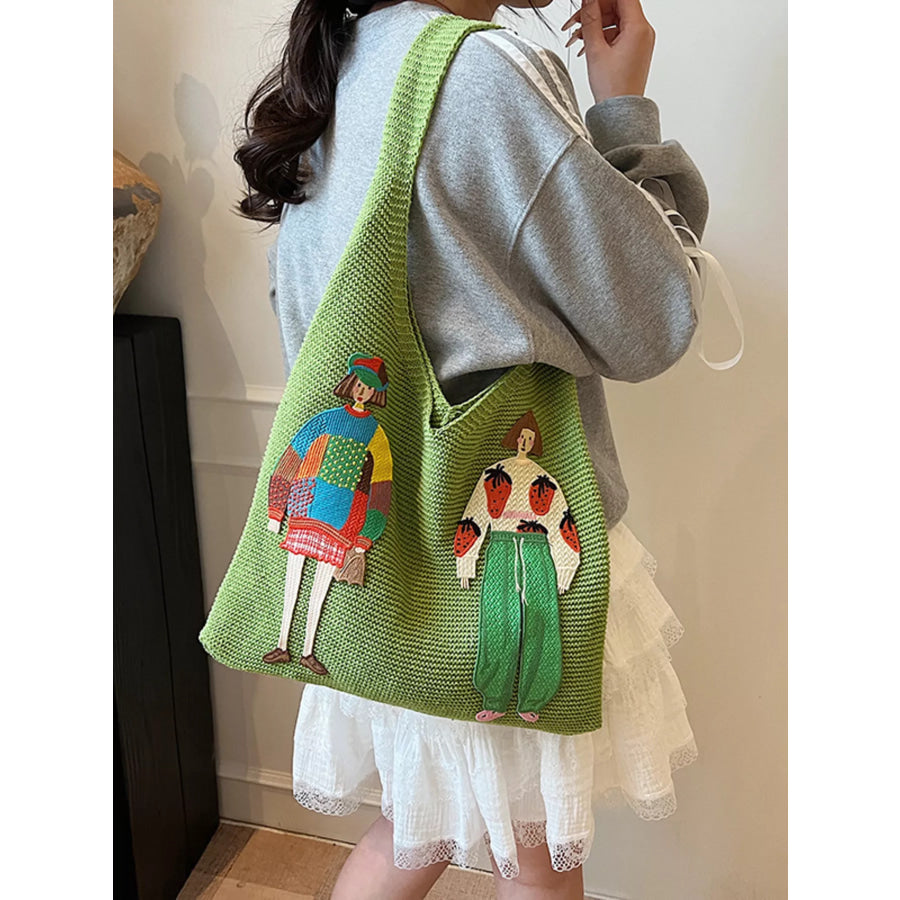 Knitted Embroidered Shoulder Bag Green / ONESIZE Apparel and Accessories