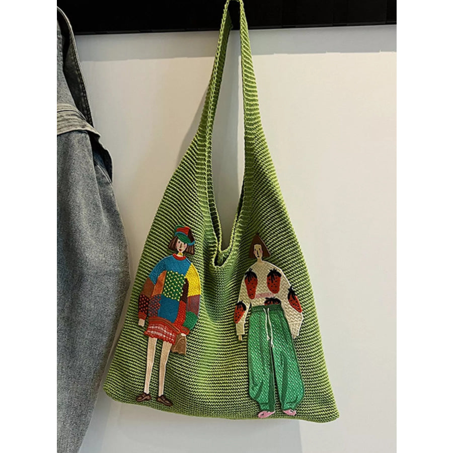Knitted Embroidered Shoulder Bag Green / ONESIZE Apparel and Accessories