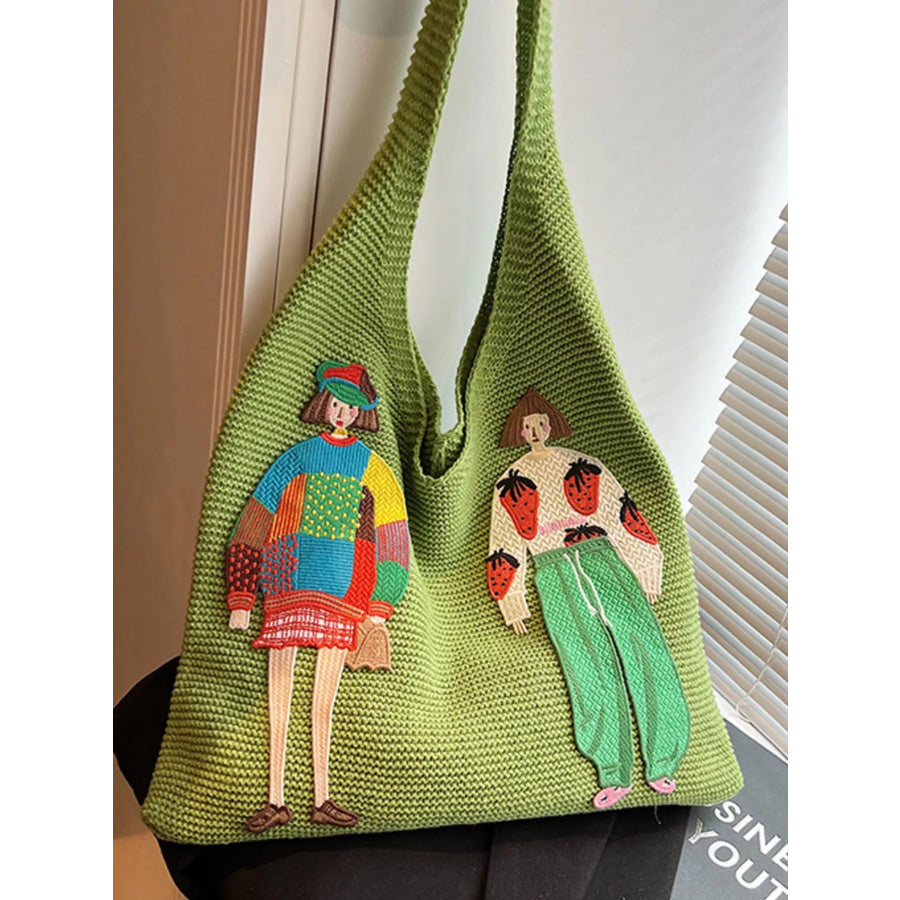 Knitted Embroidered Shoulder Bag Green / ONESIZE Apparel and Accessories