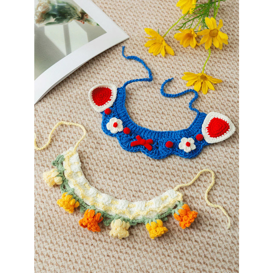 Knitted Floral Pet Collar Blue / S Apparel and Accessories