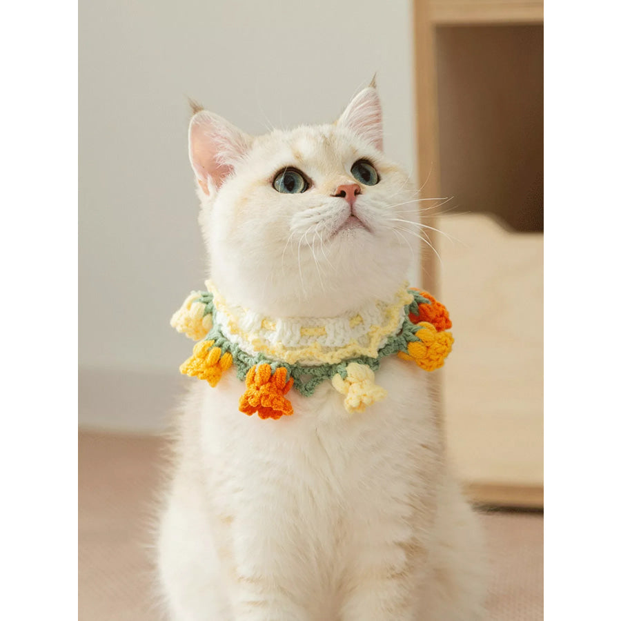Knitted Floral Pet Collar Orange Tulips / S Apparel and Accessories