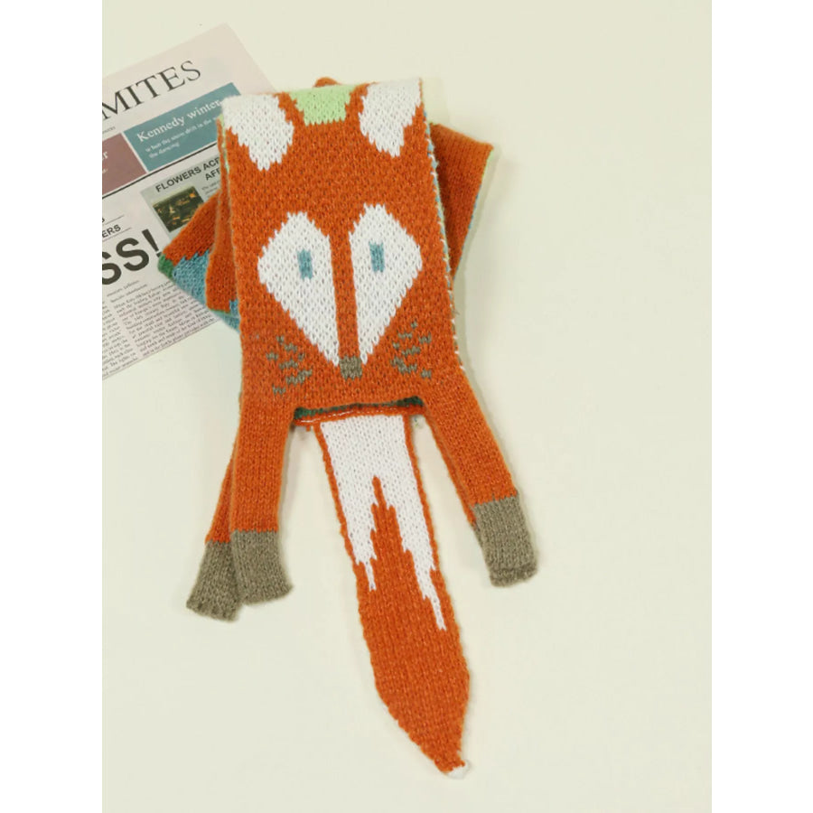 Knitted Fox Pattern Scarf Apparel and Accessories