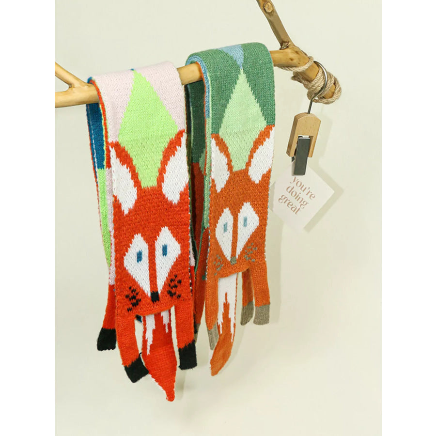Knitted Fox Pattern Scarf Apparel and Accessories