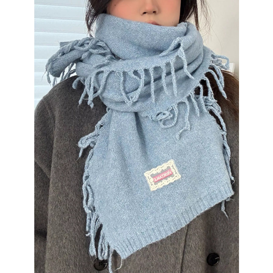 Knitted Fringe Scarf Blue / ONESIZE Apparel and Accessories