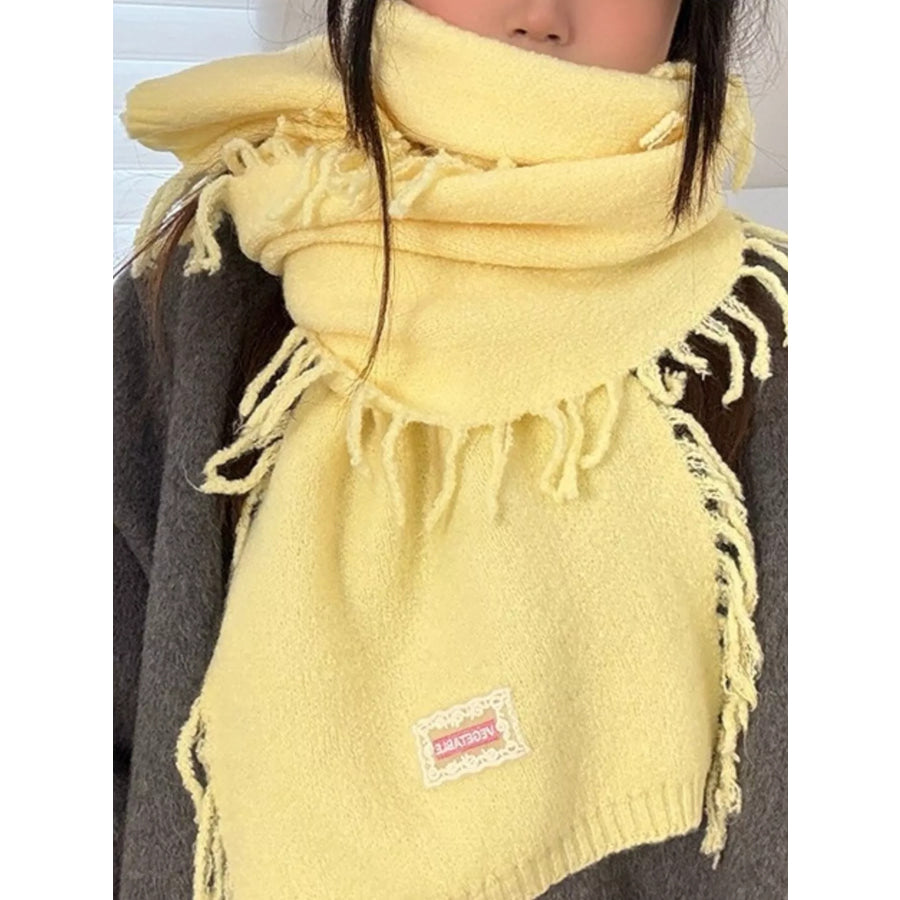 Knitted Fringe Scarf Yellow / ONESIZE Apparel and Accessories