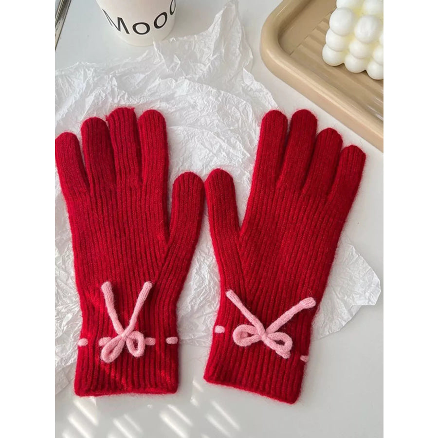 Knitted Gloves with Bow Accent Apparel and Accessories