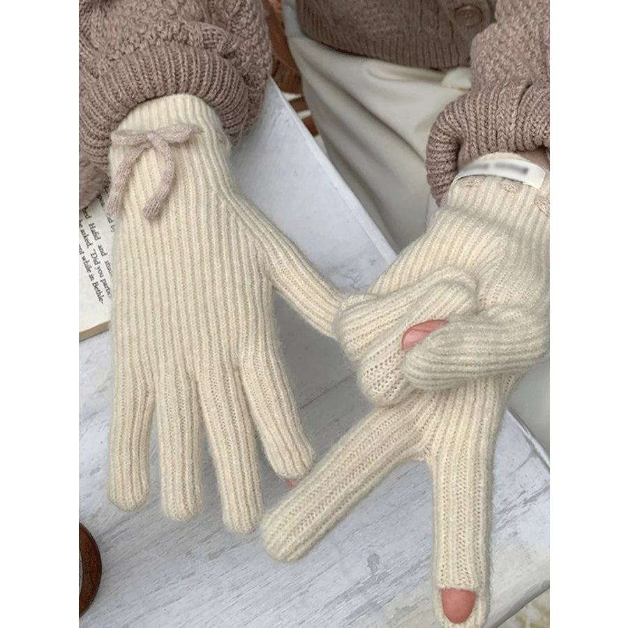 Knitted Gloves with Bow Accent Apparel and Accessories