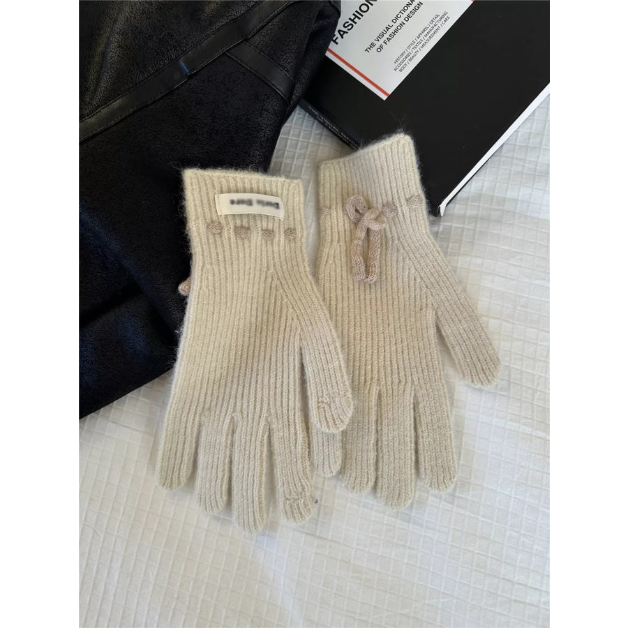 Knitted Gloves with Bow Accent Off-white / One Size Apparel and Accessories