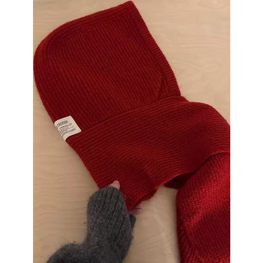 Knitted Hat with Attached Scarf Burgundy / One Size Apparel and Accessories