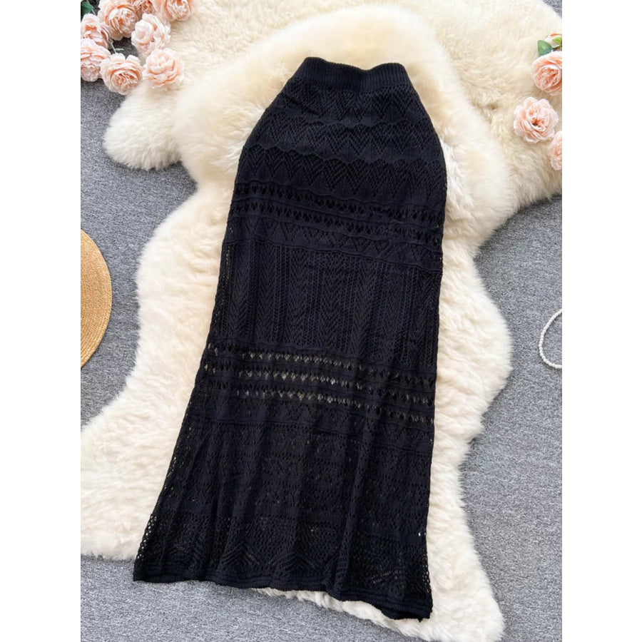 Knitted Hollow Out Maxi Skirt Apparel and Accessories