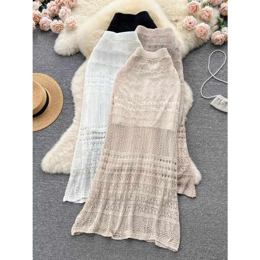 Knitted Hollow Out Maxi Skirt Apparel and Accessories