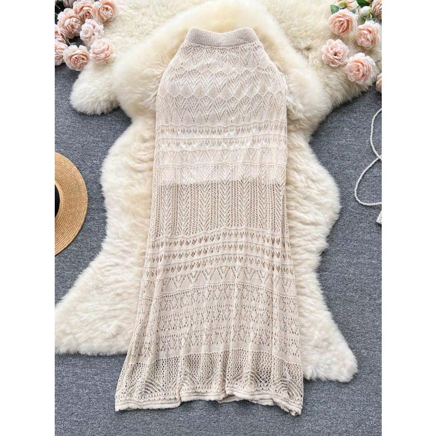 Knitted Hollow Out Maxi Skirt Apricot / One Size Apparel and Accessories