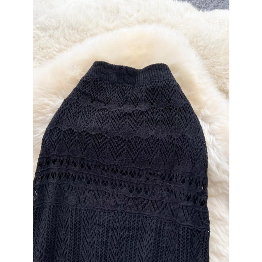 Knitted Hollow Out Maxi Skirt Black / One Size Apparel and Accessories