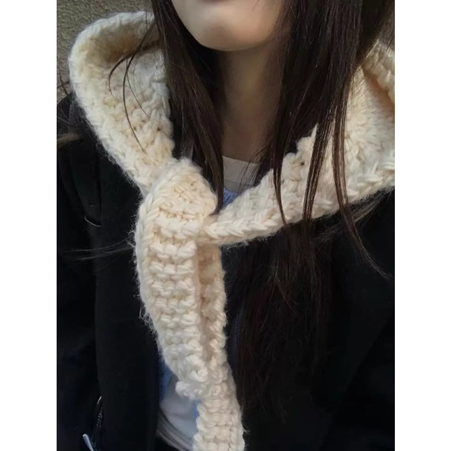 Knitted Hooded Scarf Hat Creamy-white / ONESIZE Apparel and Accessories