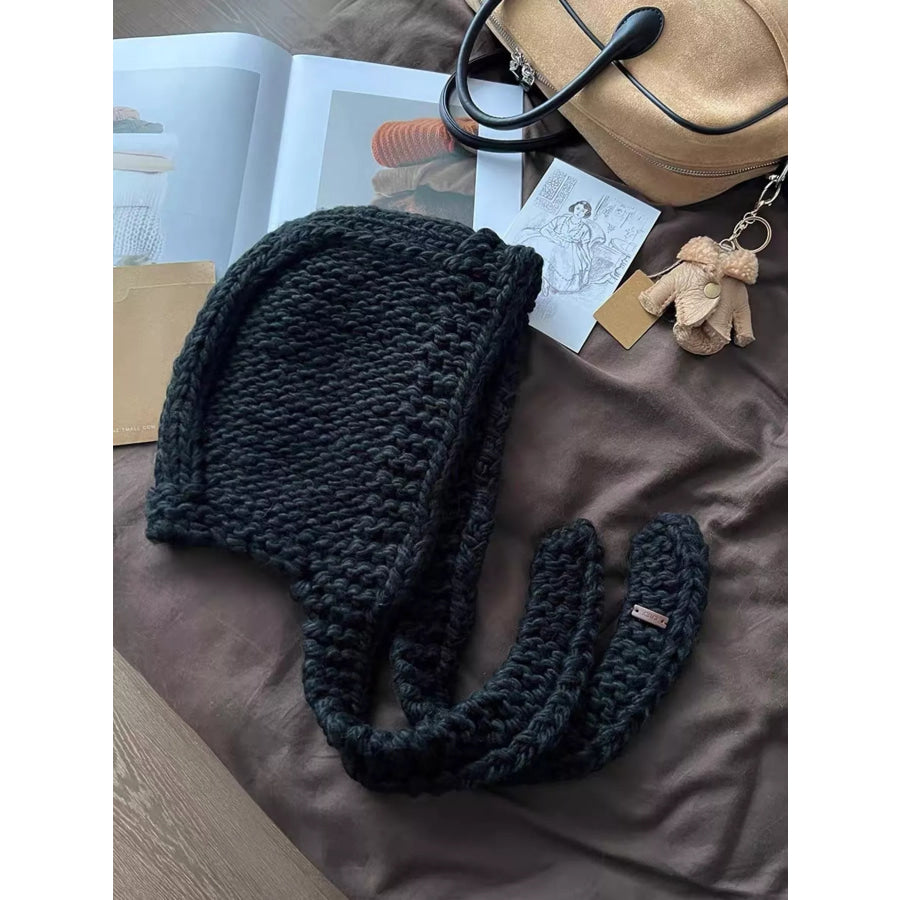 Knitted Hooded Scarf Hat Black / ONESIZE Apparel and Accessories