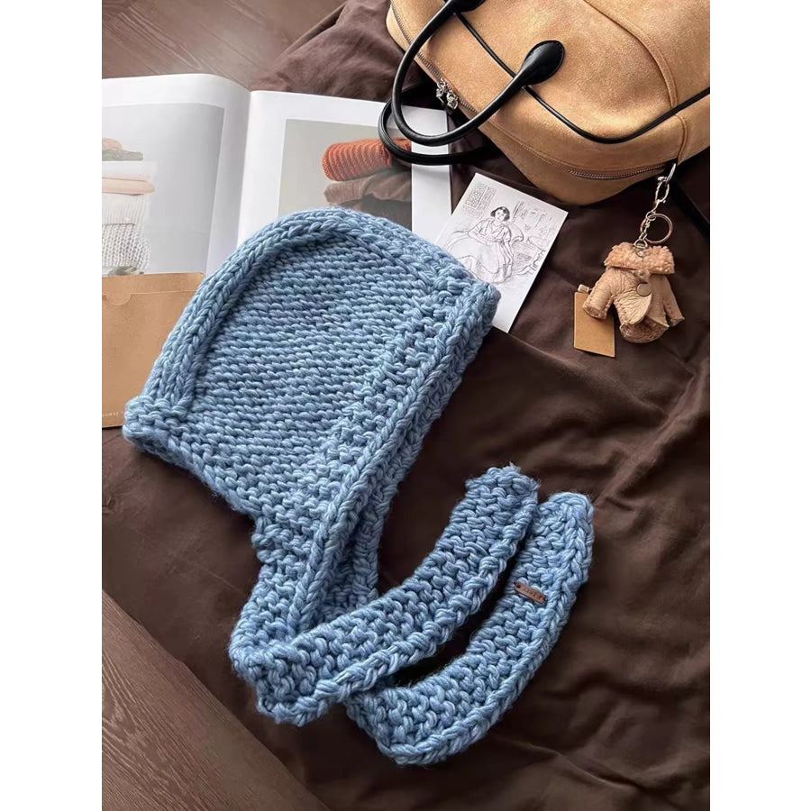 Knitted Hooded Scarf Hat Blue / ONESIZE Apparel and Accessories