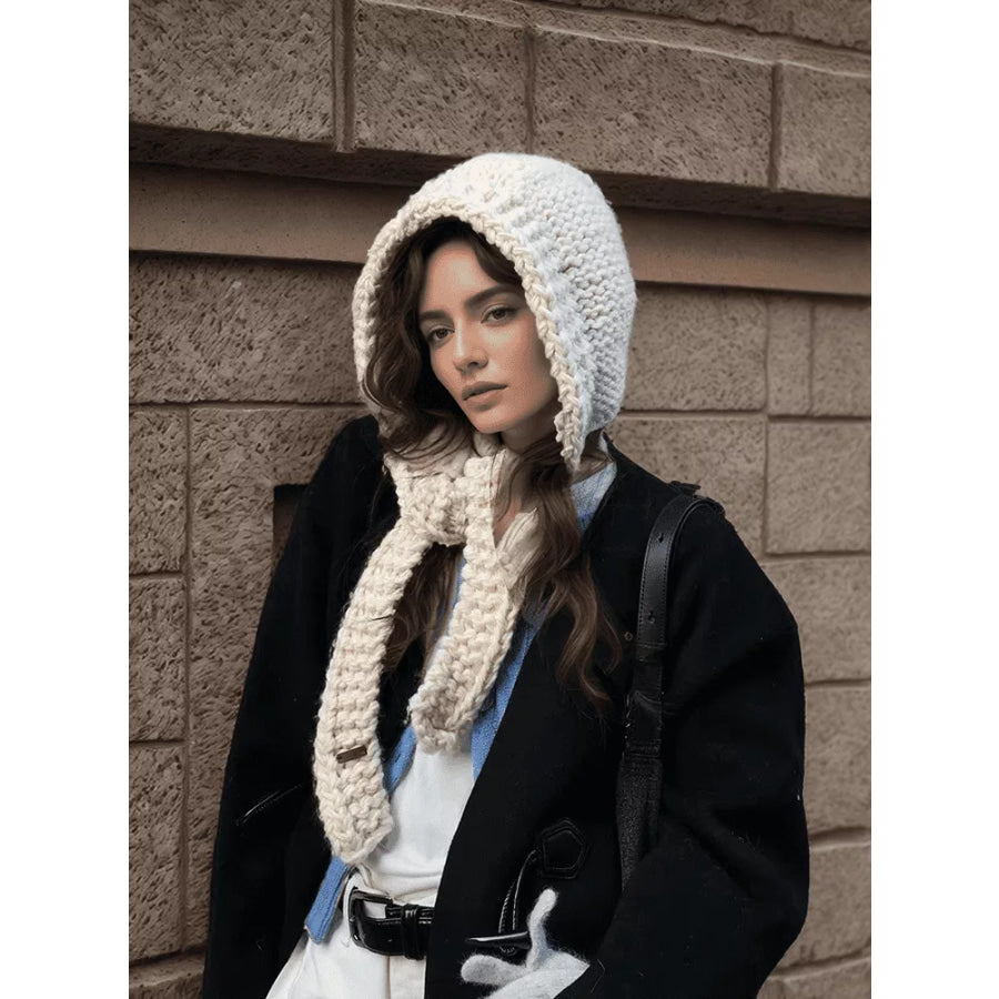 Knitted Hooded Scarf Hat Creamy-white / ONESIZE Apparel and Accessories
