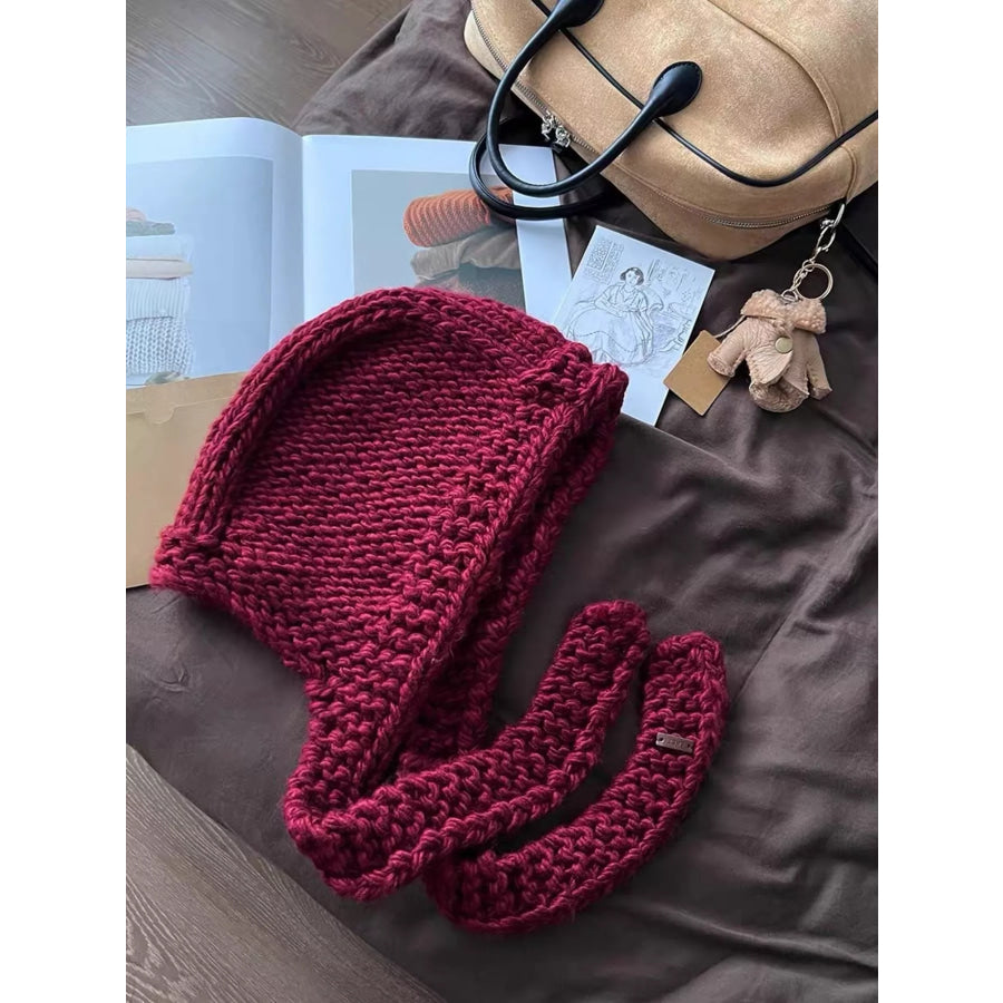 Knitted Hooded Scarf Hat Red / ONESIZE Apparel and Accessories