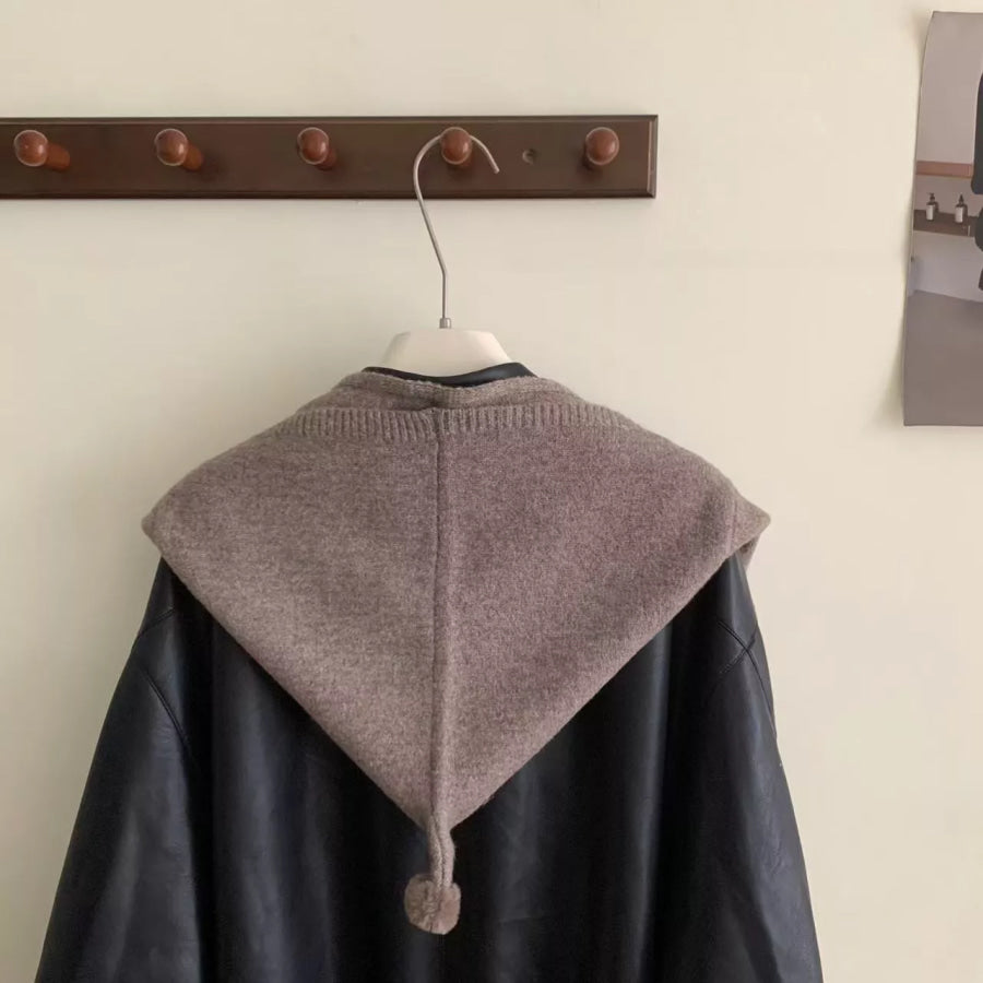 Knitted Hooded Scarf Taupe / ONESIZE Apparel and Accessories