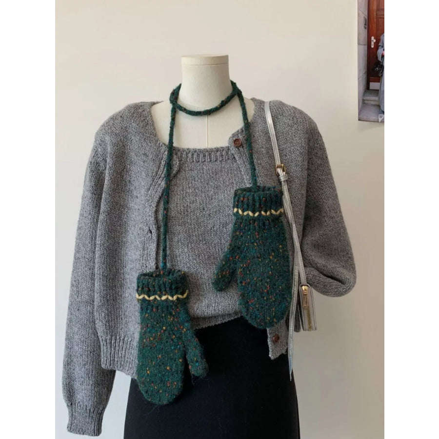 Knitted Mitten Gloves Dark Green / One Size Apparel and Accessories