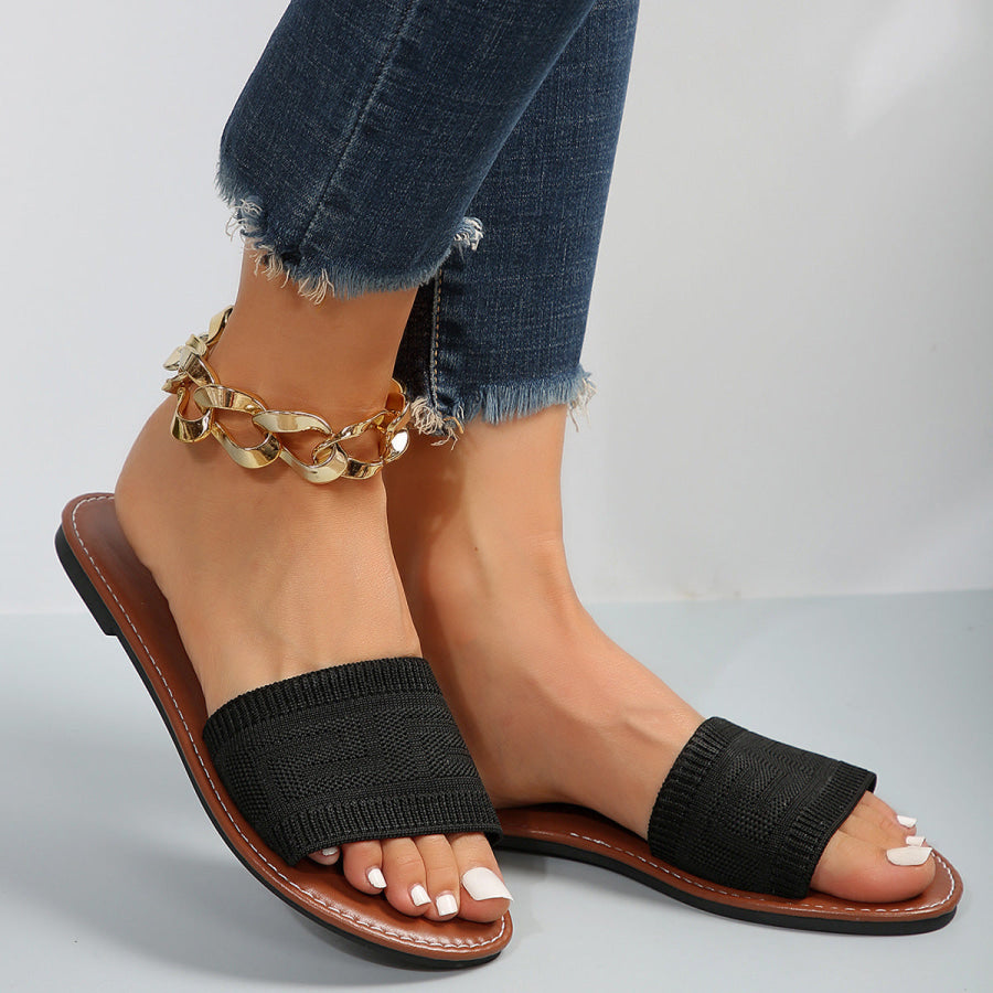 Knitted Open Toe Flat Sandals Black / 36 Apparel and Accessories