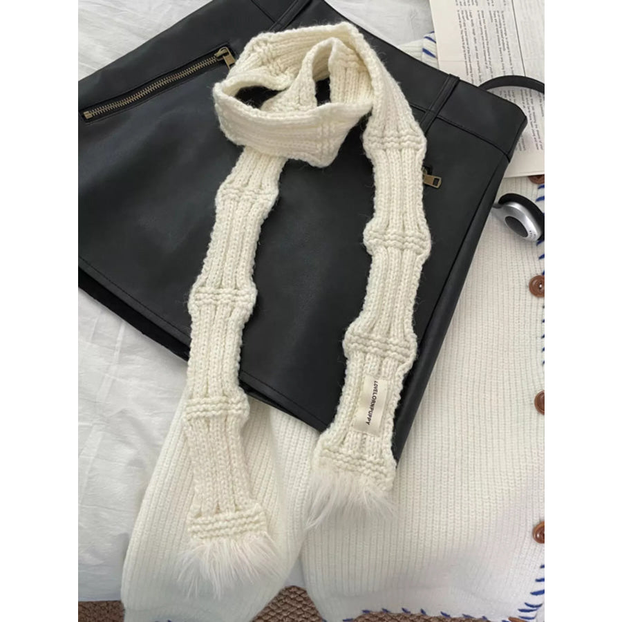Knitted Plush Trim Scarf White / One Size Apparel and Accessories