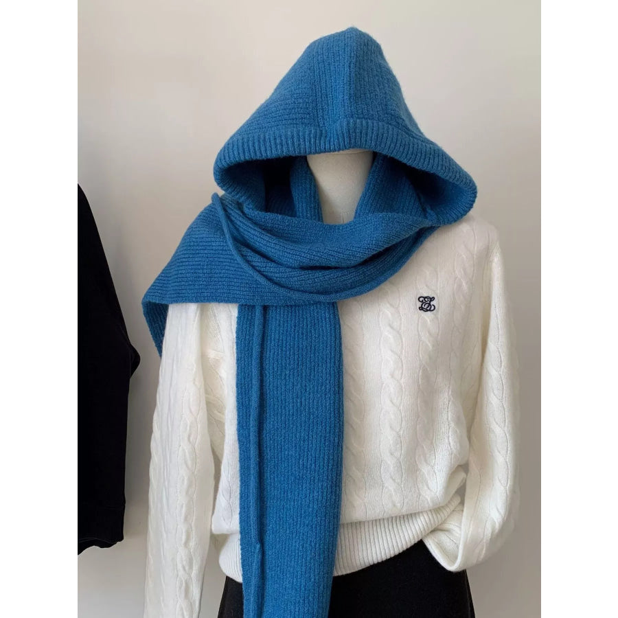 Knitted Solid Color Scarf Hat Blue / One Size Apparel and Accessories