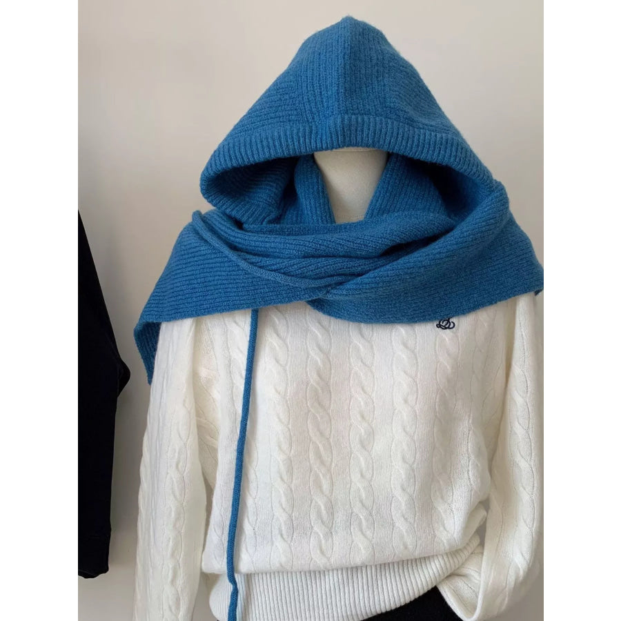 Knitted Solid Color Scarf Hat Blue / One Size Apparel and Accessories