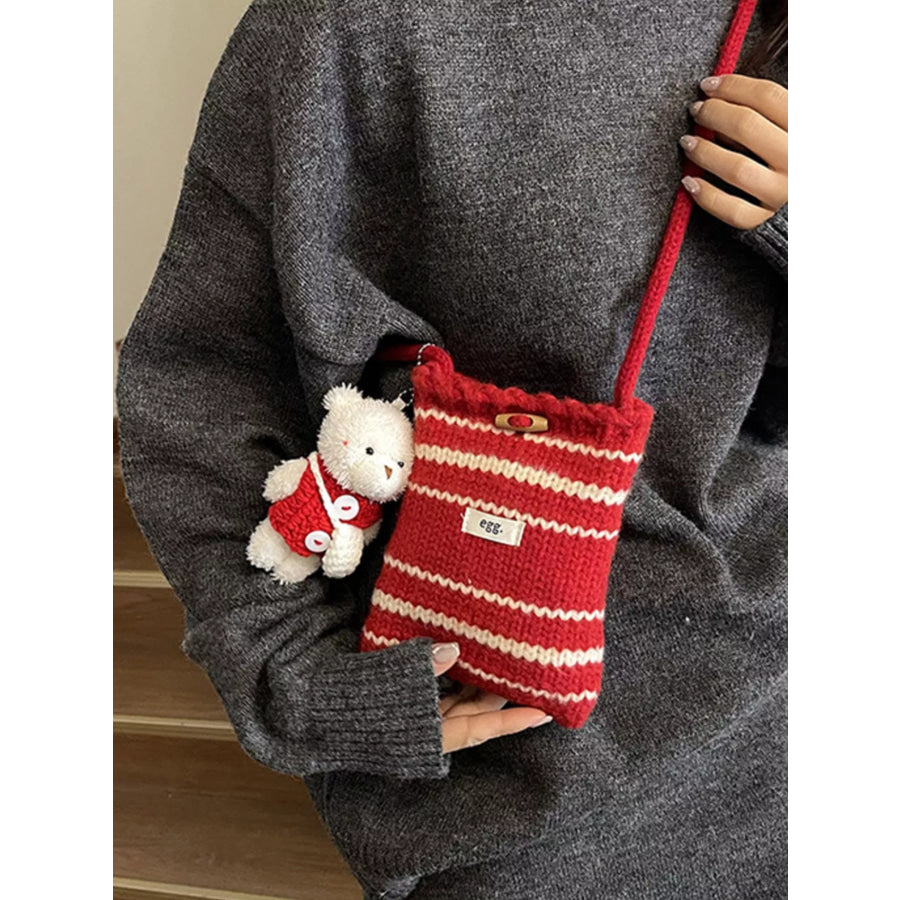 Knitted Striped Crossbody Bag Red / ONESIZE Apparel and Accessories