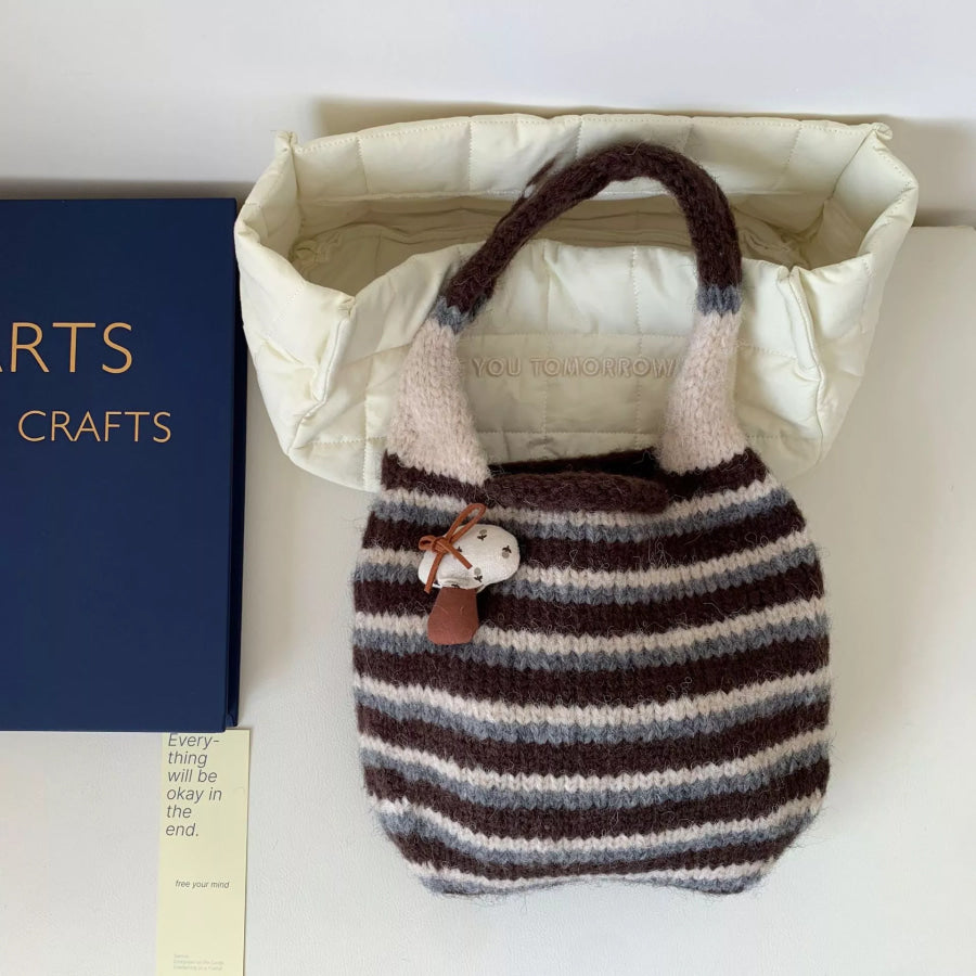 Knitted Striped Handbag Chocolate / One Size Apparel and Accessories
