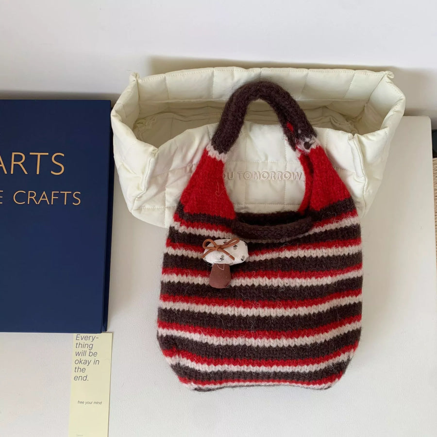 Knitted Striped Handbag Deep Red / One Size Apparel and Accessories
