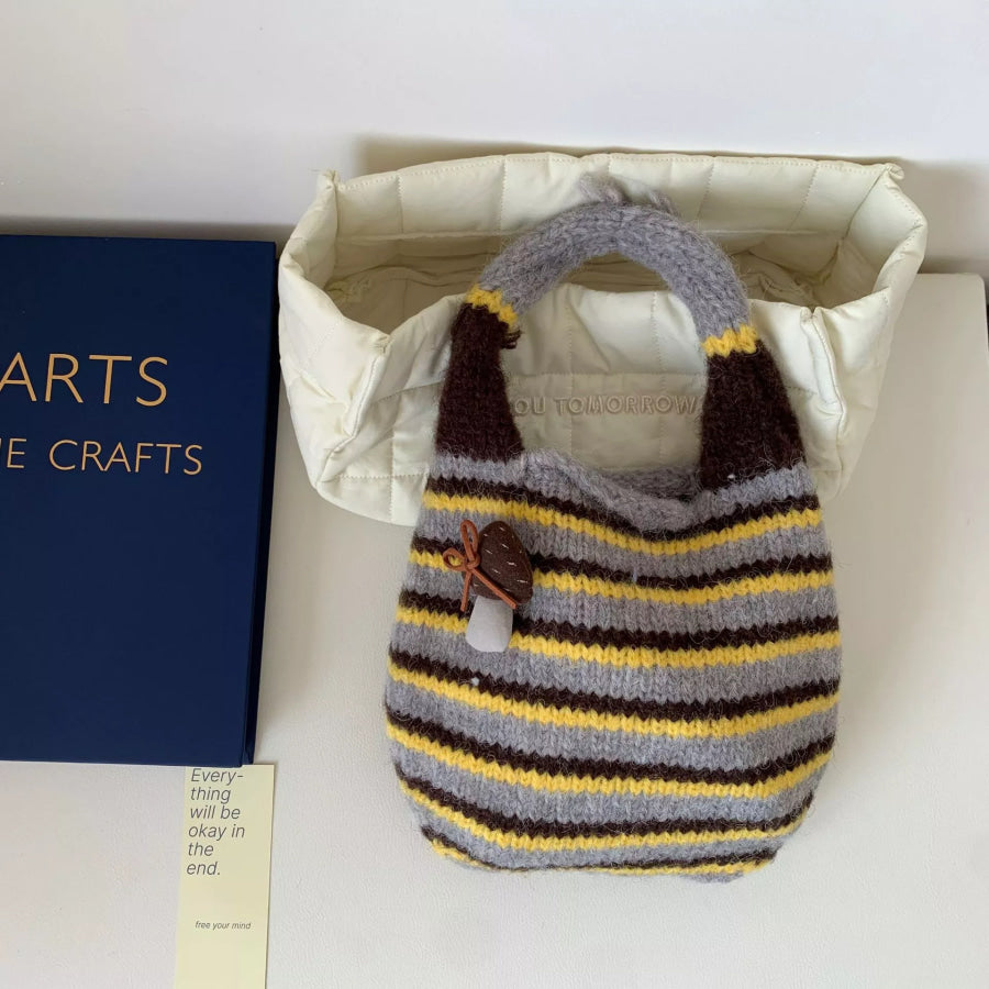 Knitted Striped Handbag Mustard / One Size Apparel and Accessories