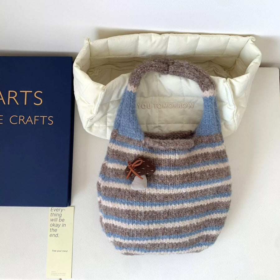 Knitted Striped Handbag Sky Blue / One Size Apparel and Accessories