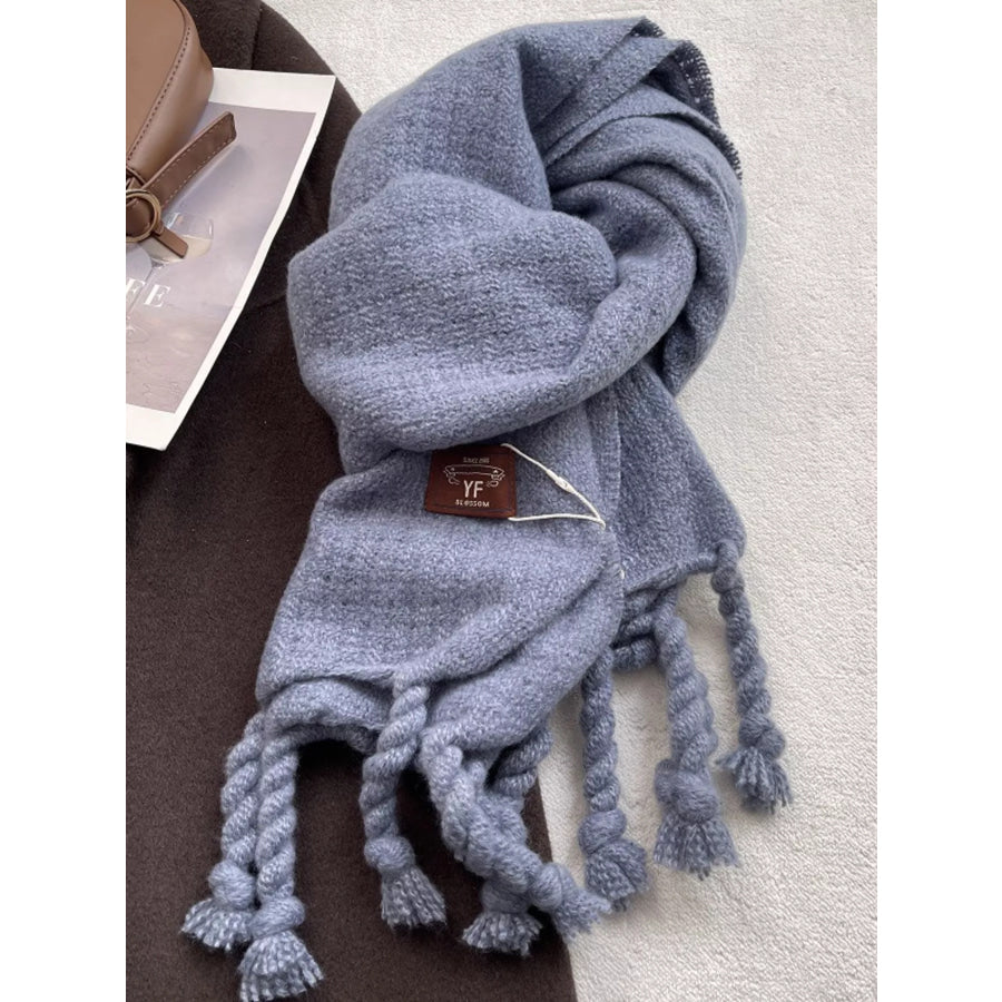 Knitted Tassel Scarf Azure Blue / One Size Apparel and Accessories