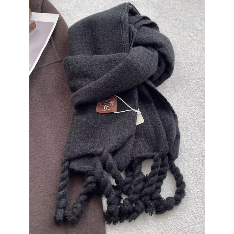 Knitted Tassel Scarf Black / One Size Apparel and Accessories