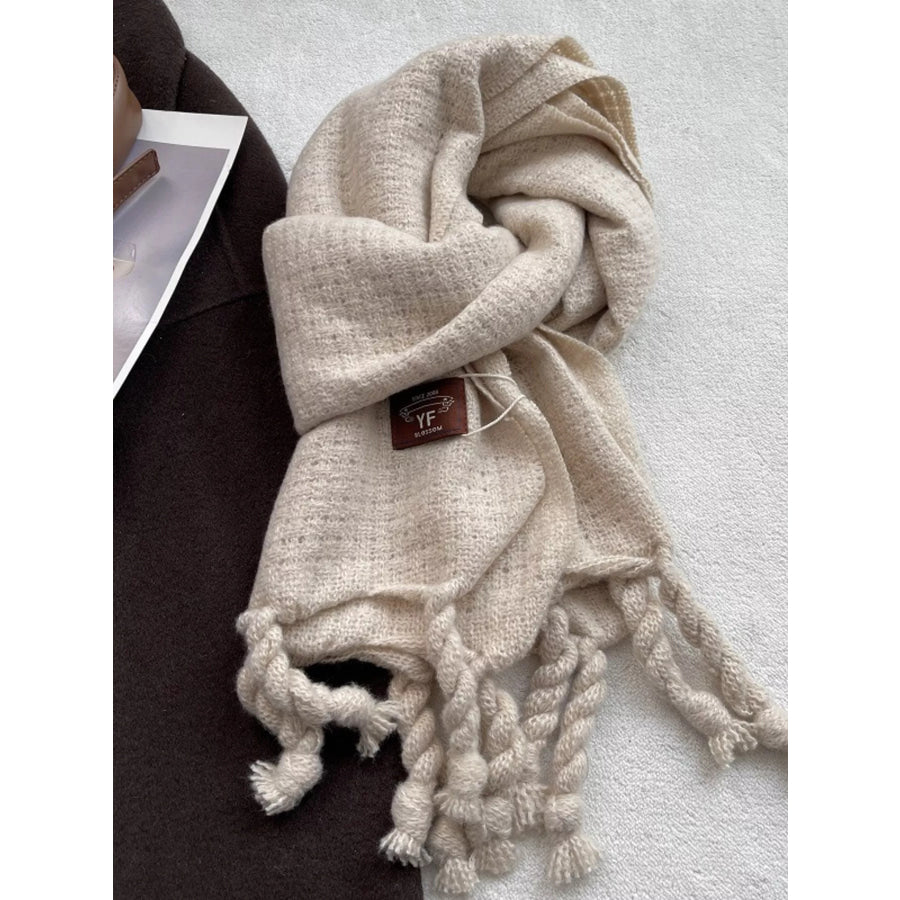 Knitted Tassel Scarf Cream Rice / One Size Apparel and Accessories