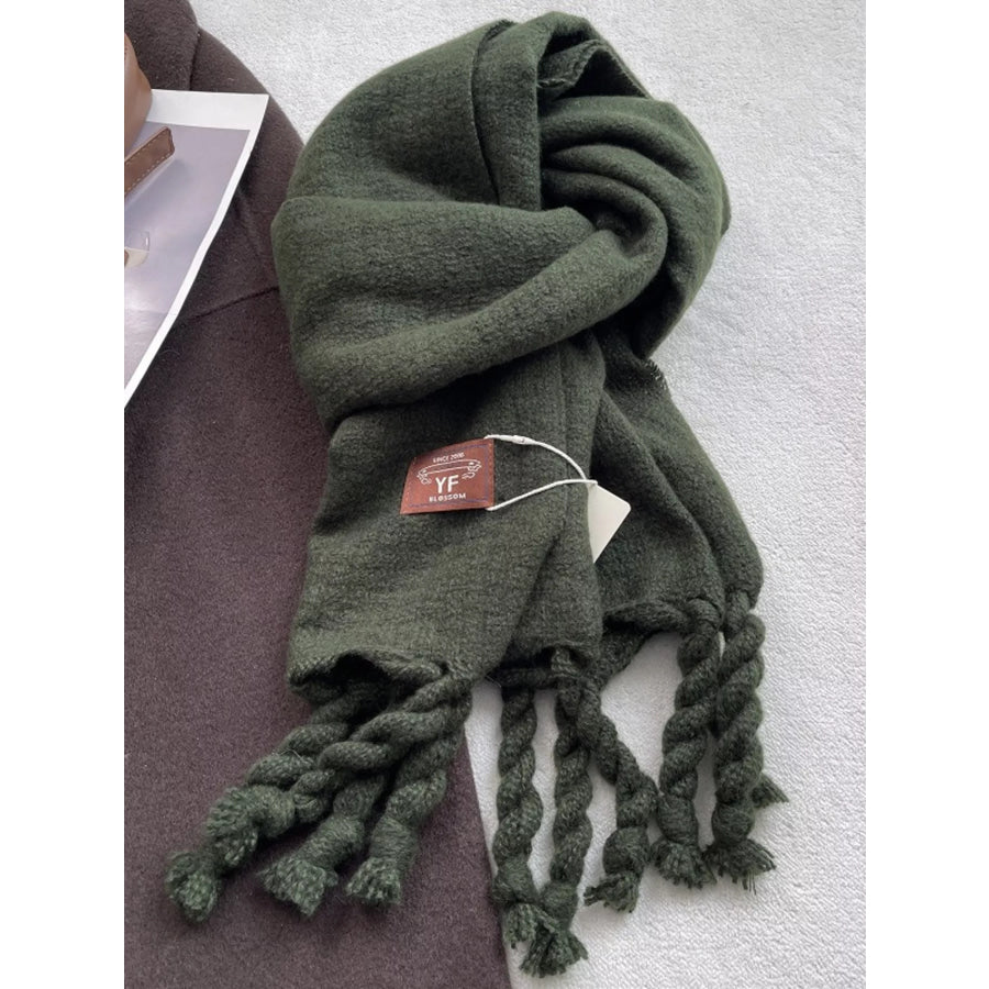 Knitted Tassel Scarf Forest Green / One Size Apparel and Accessories